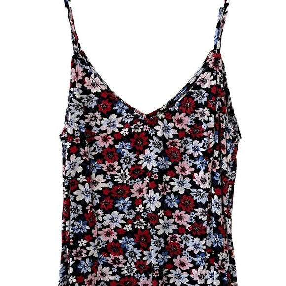 Divided red blue and white floral summer dress spaghetti straps v-neck sundress - Picture 2 of 5